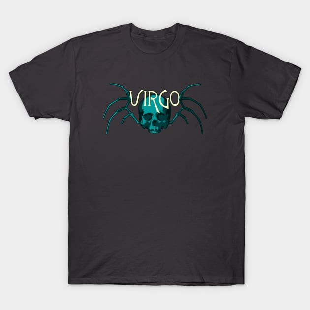 Blue Virgo Skull and Virgin Wing Bones - Zodiac Astrology T-Shirt by RyanJGillDesigns